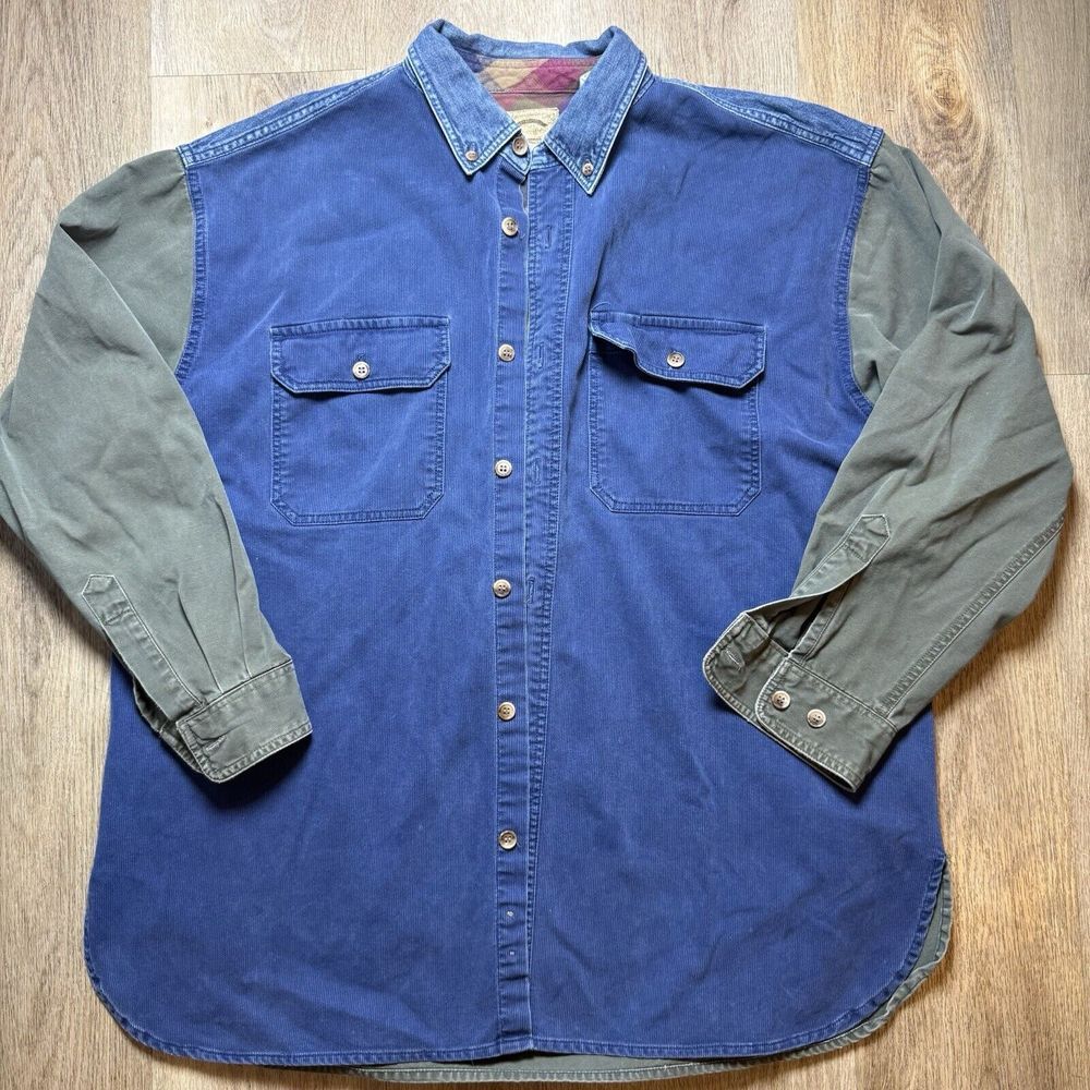 Vintage St. John's Bay corduroy Jean Polo Shirt With Green Sleeves‎ Size XL